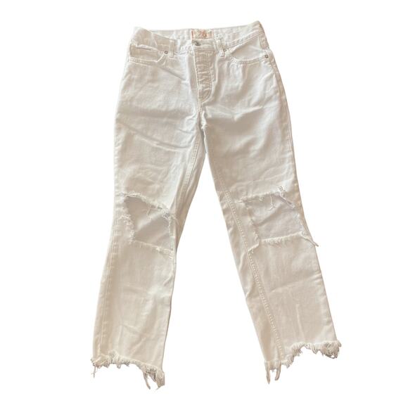 FP Free People Maggie White Mid Rise Straight Distressed Jeans Denim 26 - Picture 5 of 9